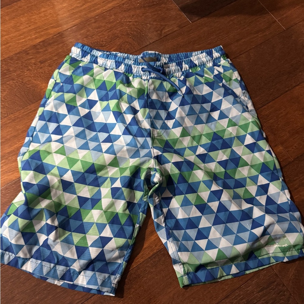Eddie Bauer Blue & Green Triangle Swim Trunks